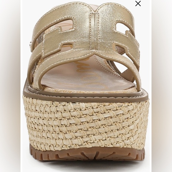 Sam Edelman Laine Gold Platform Wedge Sandal – Leather Logo Straps size 7 - Picture 3 of 8